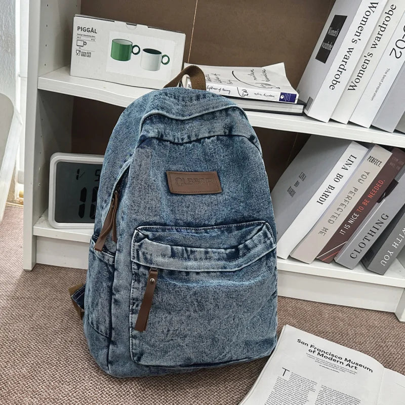 Vintage Denim Canvas Backpack – Unisex School & Travel Bag Denim Canvas Backpack Nixie