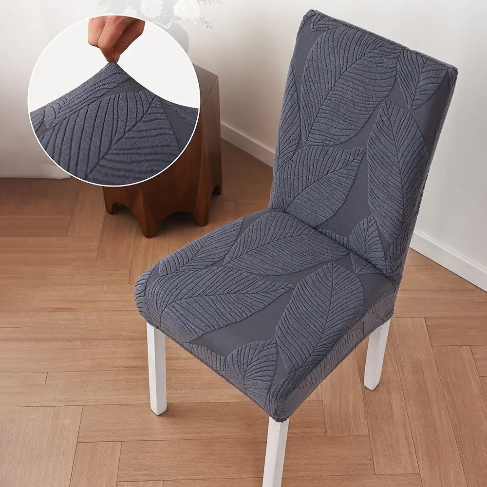 3D Leaf Jacquard Stretch Dining Chair Cover – Stain Resistant
