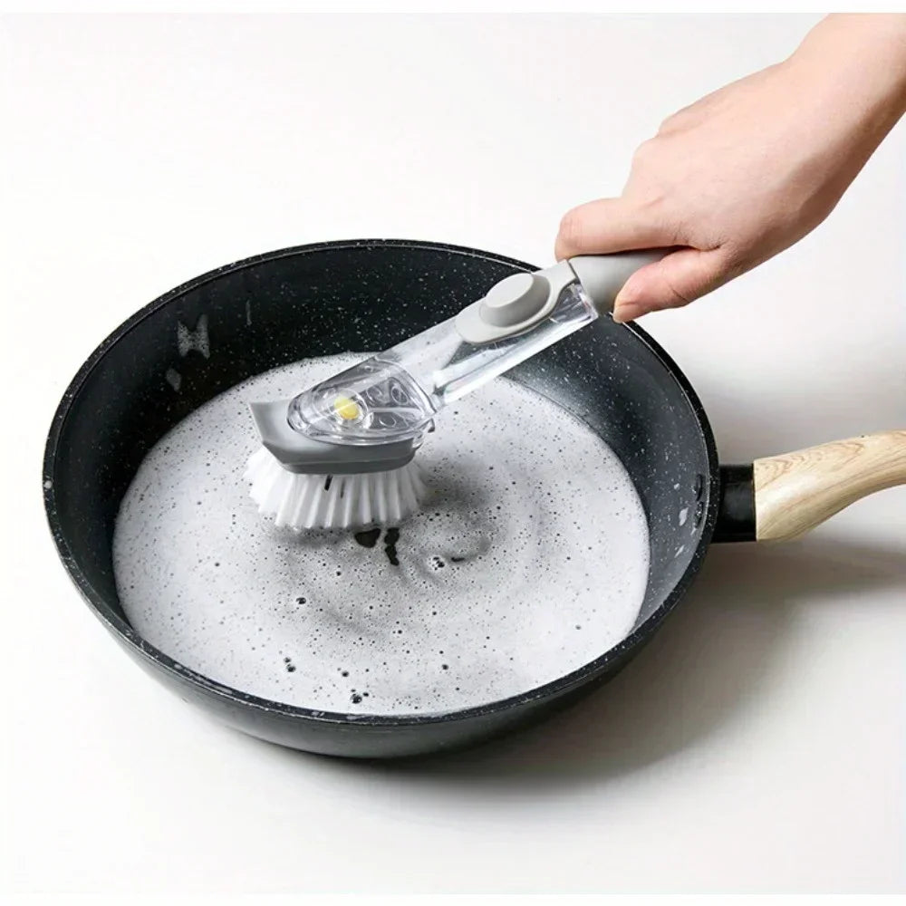Long Handle Dish Brush with Soap Dispenser & Sponge