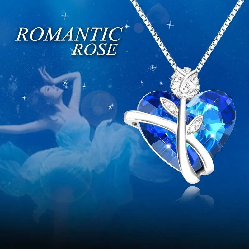 Silver Rose Butterfly Crystal Necklace – Elegant Gift for Women Pendant Necklace Nixie