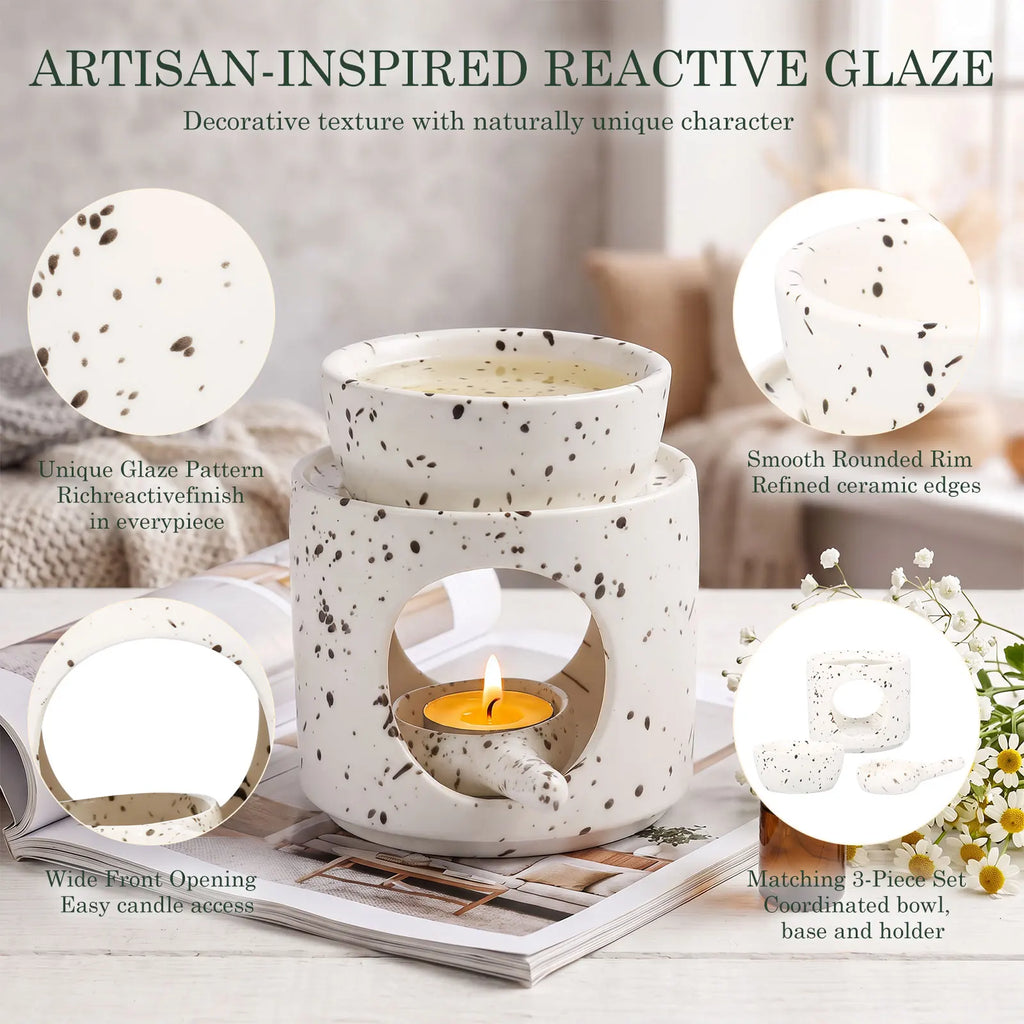 Ceramic Essential Oil Burner & Tealight Wax Warmer + Spoon Ceramic Oil Burner Nixie