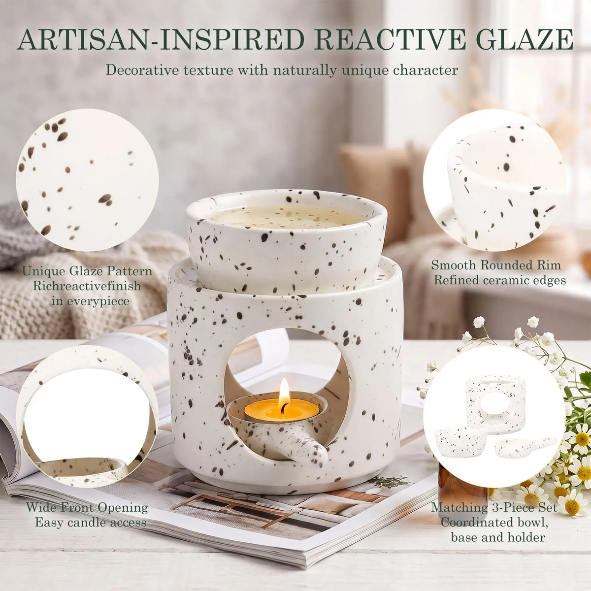 Ceramic Essential Oil Burner & Tealight Wax Warmer + Spoon Ceramic Oil Burner Nixie