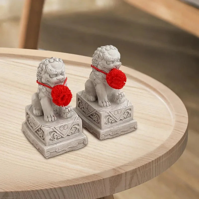 2x Foo Dog Lion Statues | Chinese Feng Shui Cement Figurines Feng Shui Figurines Nixie