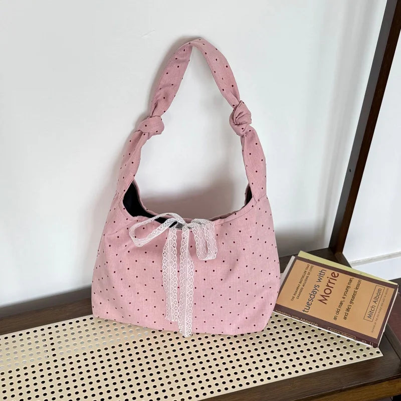 Women's Large Canvas Tote Bag – Polka Dot Shoulder Bag Canvas Tote Bag Nixie