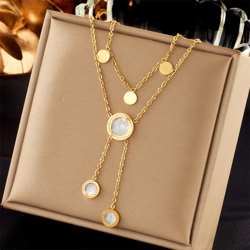 Multi-Layer Stainless Steel Tassel Pendant Necklace for Women