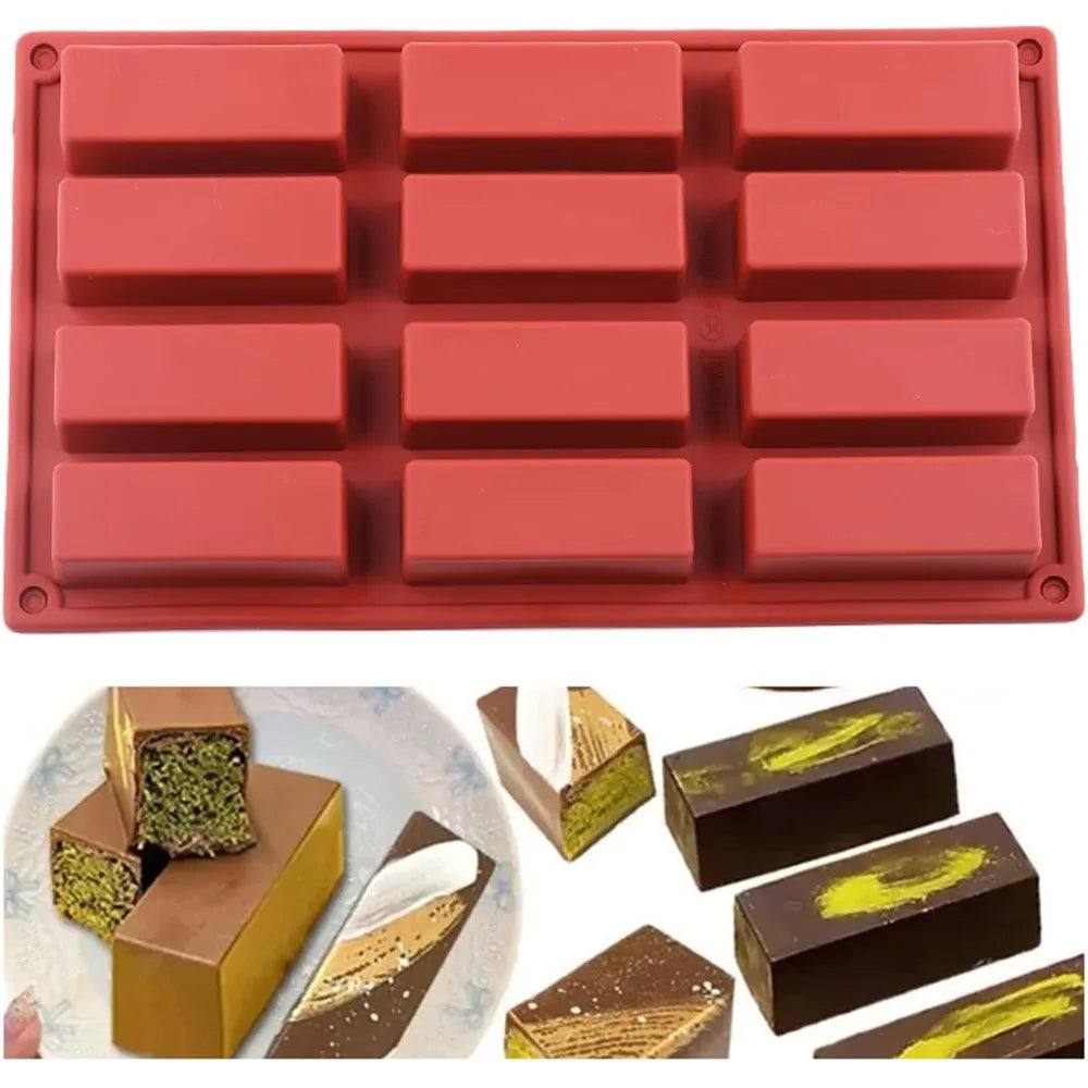 12-Cavity Silicone Cake Mold for Chocolate Bars & Brownies Silicone Baking Mold Nixie
