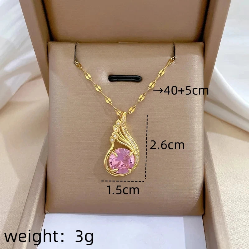Phoenix Feather Pendant Choker Necklace | Gold Stainless Steel Pendant Choker Necklace Nixie XL2606-380