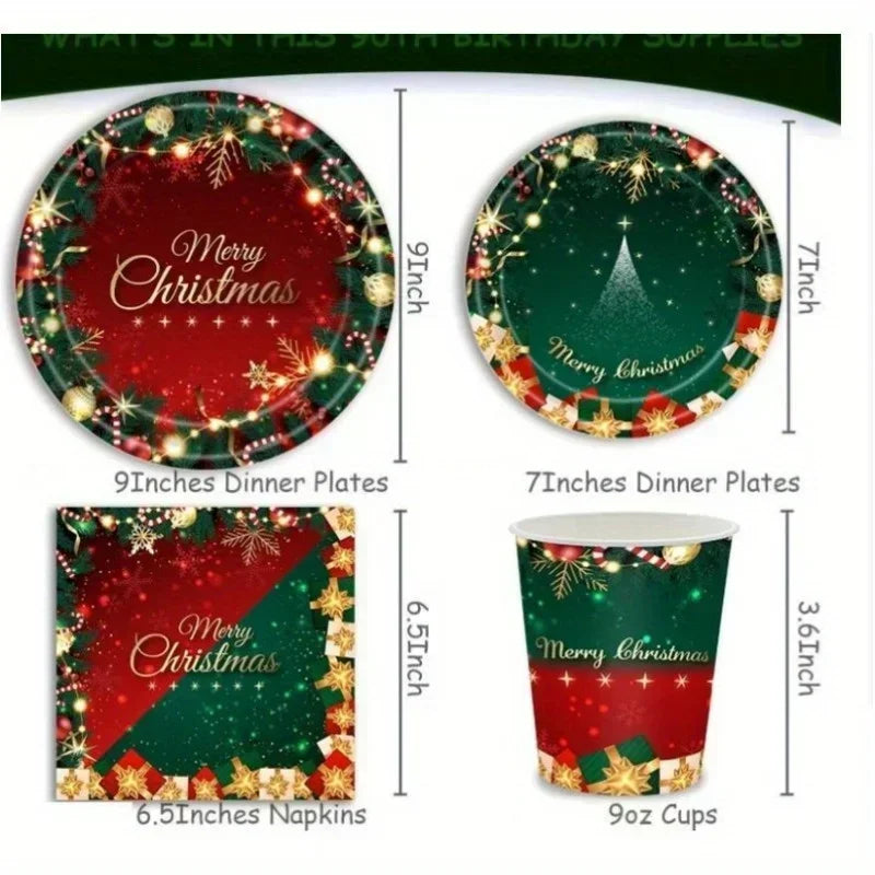 Christmas Disposable Tableware 12pc – Red & Green Party Supplies Disposable Party Tableware Nixie