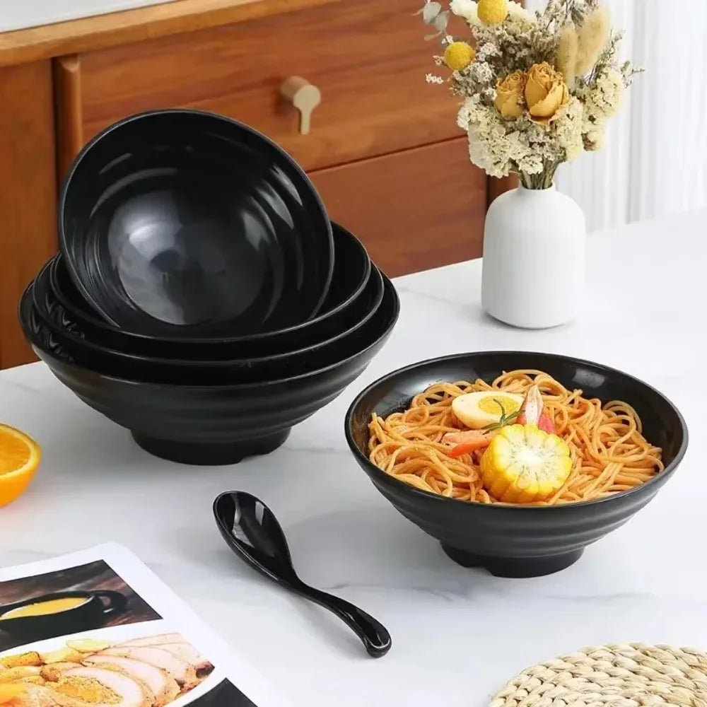 FEB.WIND Black Plastic Ramen Bowl – Durable Noodle & Salad Bowl Plastic Ramen Bowl Nixie