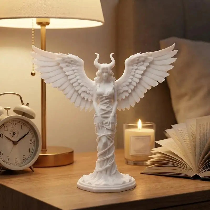 Praying Angel Figurine 3D Printed Matte White Guardian Statue Decorative Figurine Nixie