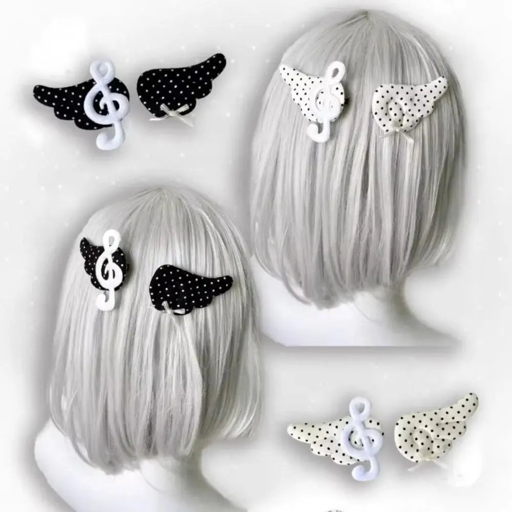 Musical Note Angel Wings Hair Clips – Black & White Barrettes