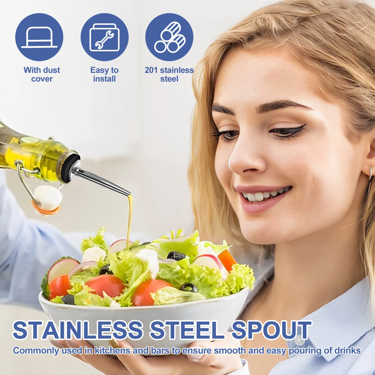 12-Pack Stainless Steel Bottle Pourers with Caps | Bar & Kitchen Bottle Pour Spouts Nixie
