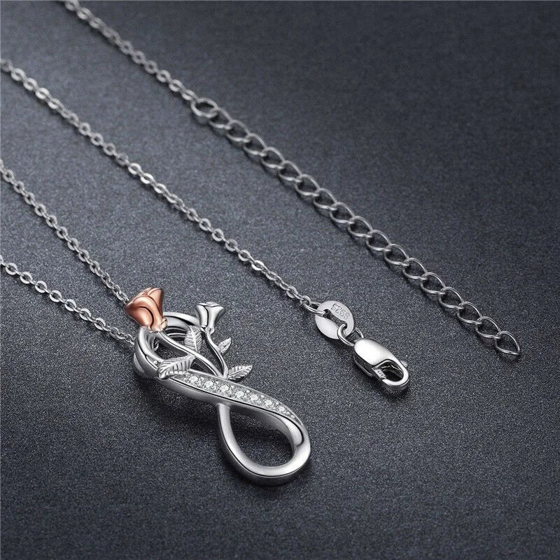 Infinity Rose Silver Flower Pendant Necklace for Women Pendant Necklace Nixie