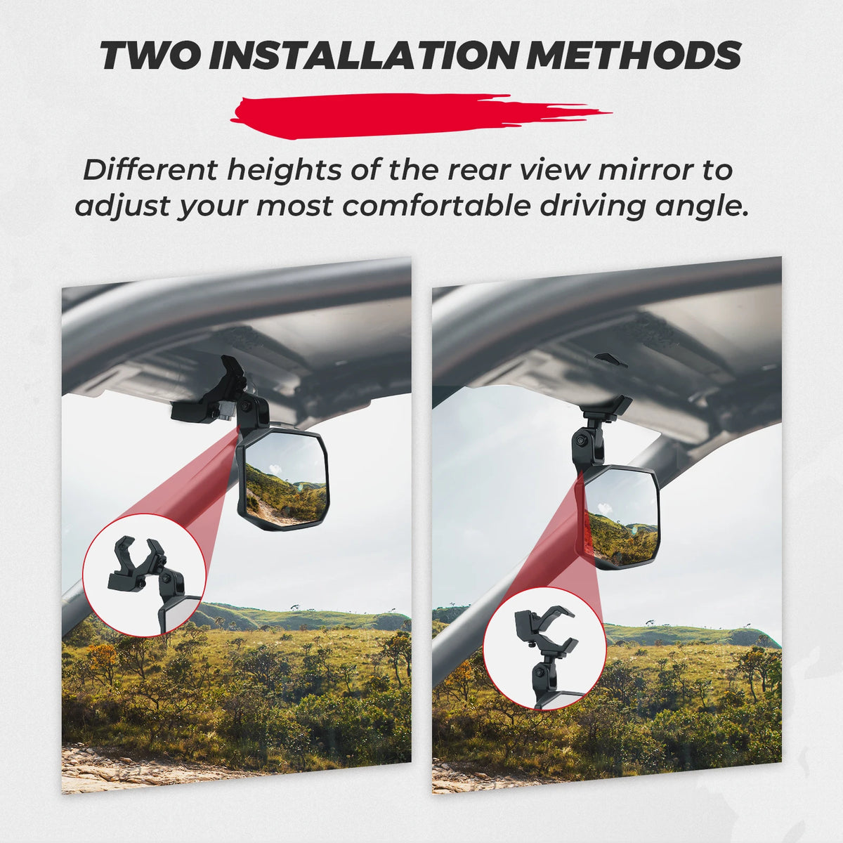 UTV Center Mirror Adjustable Clamp for 1.5"–2" Roll Cage UTV Rearview Mirror Nixie