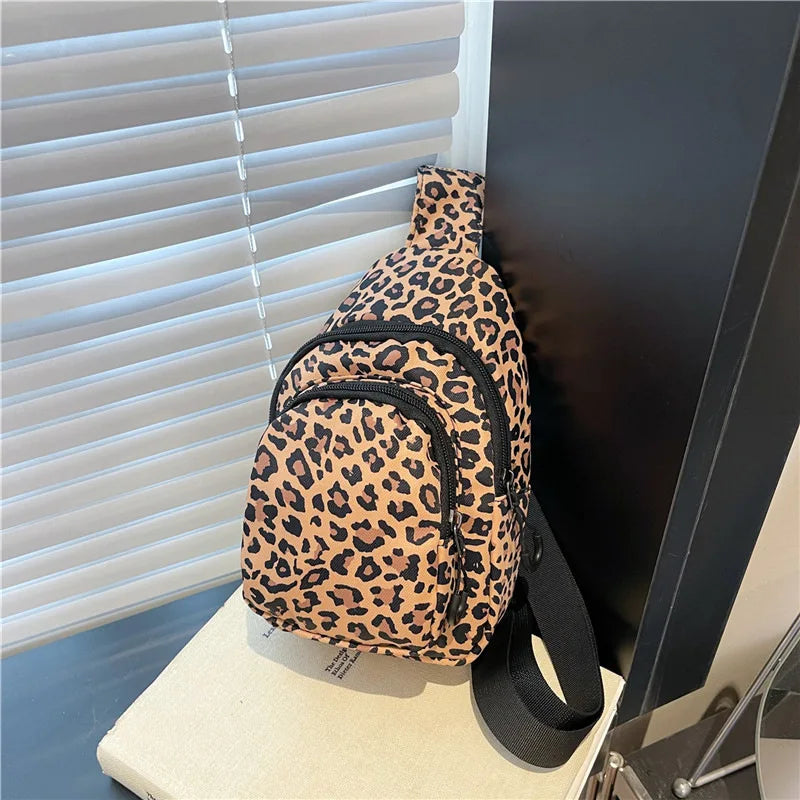 Nylon Chest Sling Crossbody Waist Bag for Travel & Hiking Sling Crossbody Bag Nixie BB-623-Leopard Extra Large