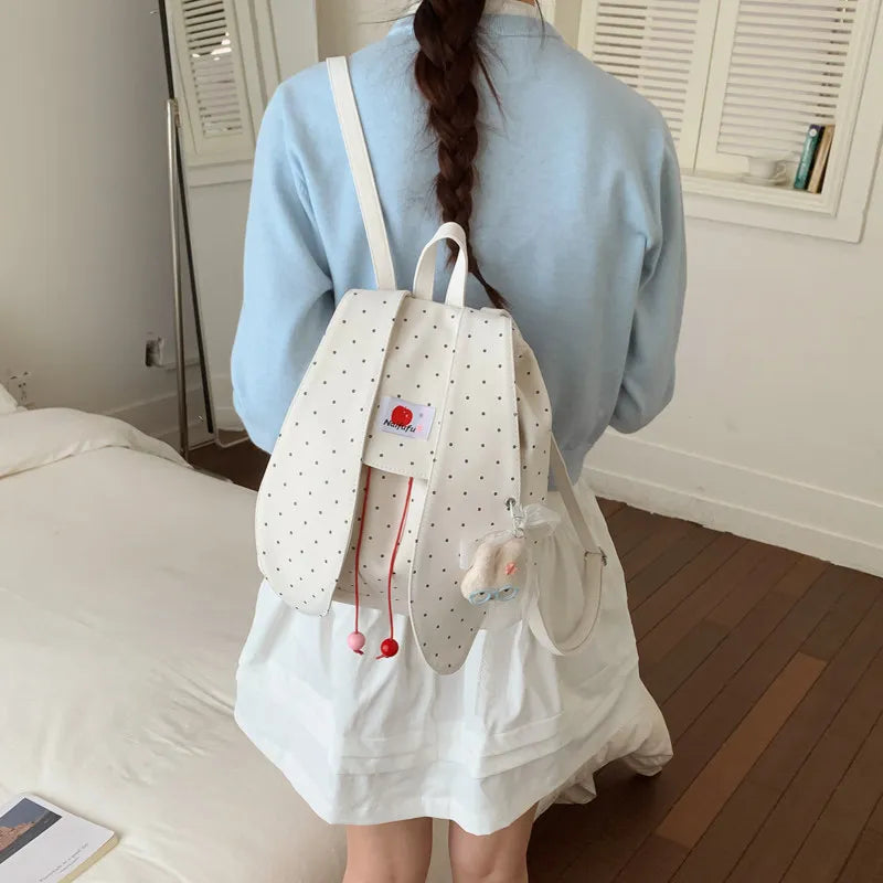 Cute Rabbit Ear Polka Dot Backpack – Women's Casual Bag Women's Backpack Nixie White
