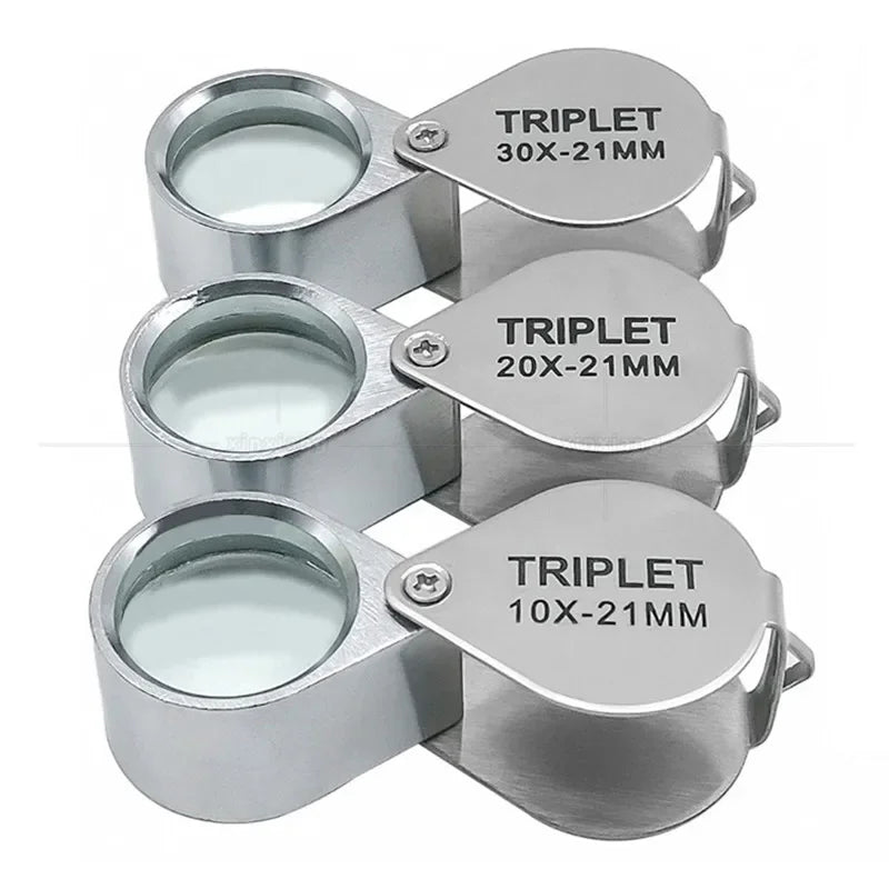 10x 20x 30x Folding Jewelry Loupe Magnifier – Metal Glass Lens