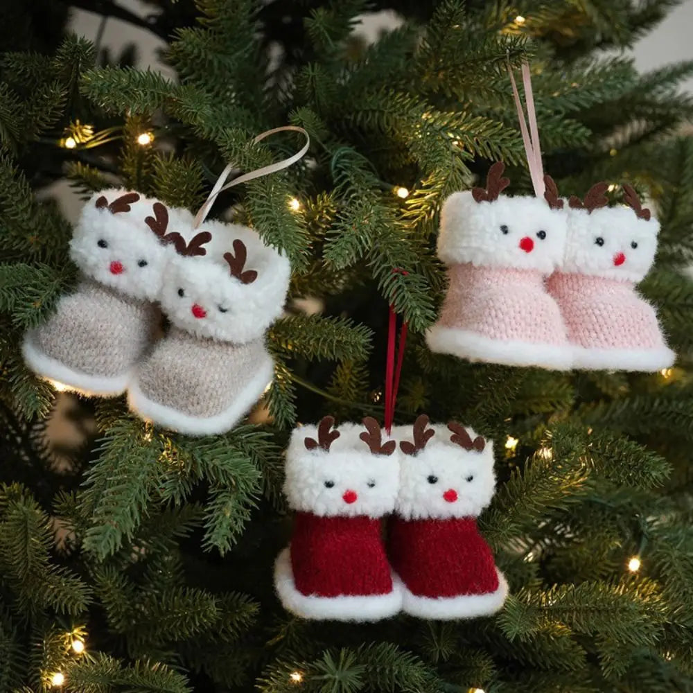 Knitted Plush Christmas Boot Ornaments – Mini Cozy Shoe Pendants Christmas Tree Ornament Nixie