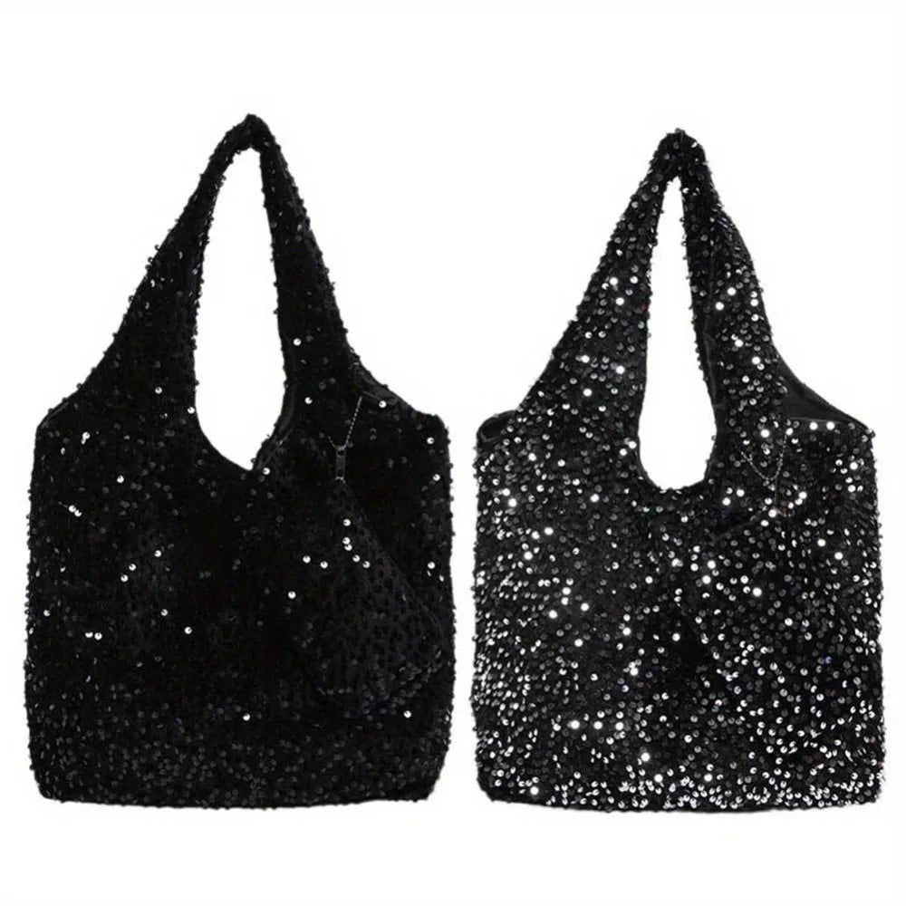 Nixie Glitter Tote Bag – Large Capacity Shoulder & Underarm Bag Glitter Shoulder Tote Nixie