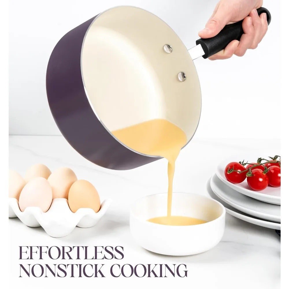 MICHELANGELO 3-Pc Nonstick Ceramic Saucepan Set 1QT 2QT 3QT Nonstick Saucepan Set Nixie