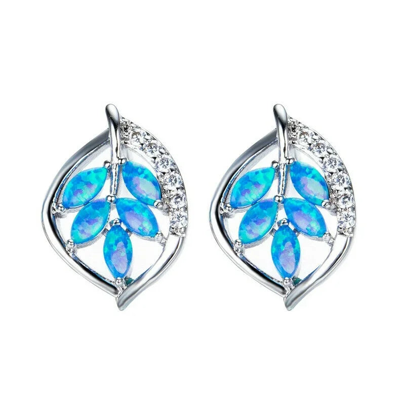 Blue Simulated Opal Heart Stud Earrings – Silver Plated Stud Earrings Nixie