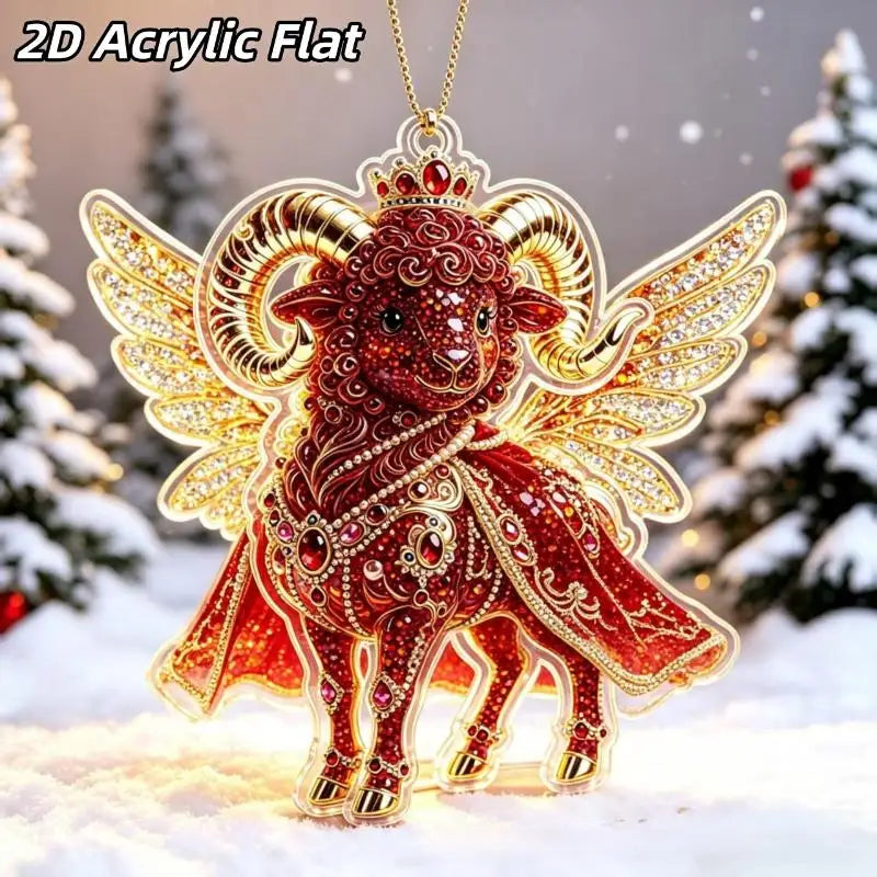 2D Acrylic Chinese Zodiac Goat Hanging Ornament Red Gold