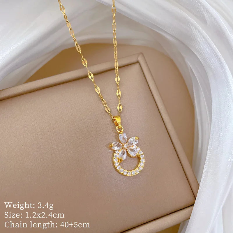 Flower Hoop Pendant Necklace Gold Stainless Steel – Nixie Pendant Necklace Nixie XL2606-895