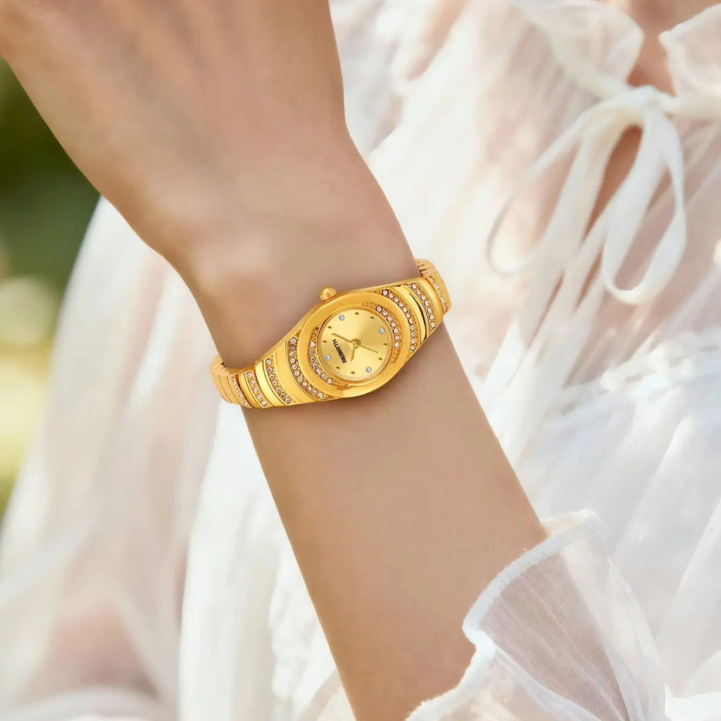 REBIRTH Vintage Oval Diamond Women's Quartz Watch | Steel Band Women's Quartz Watch Nixie