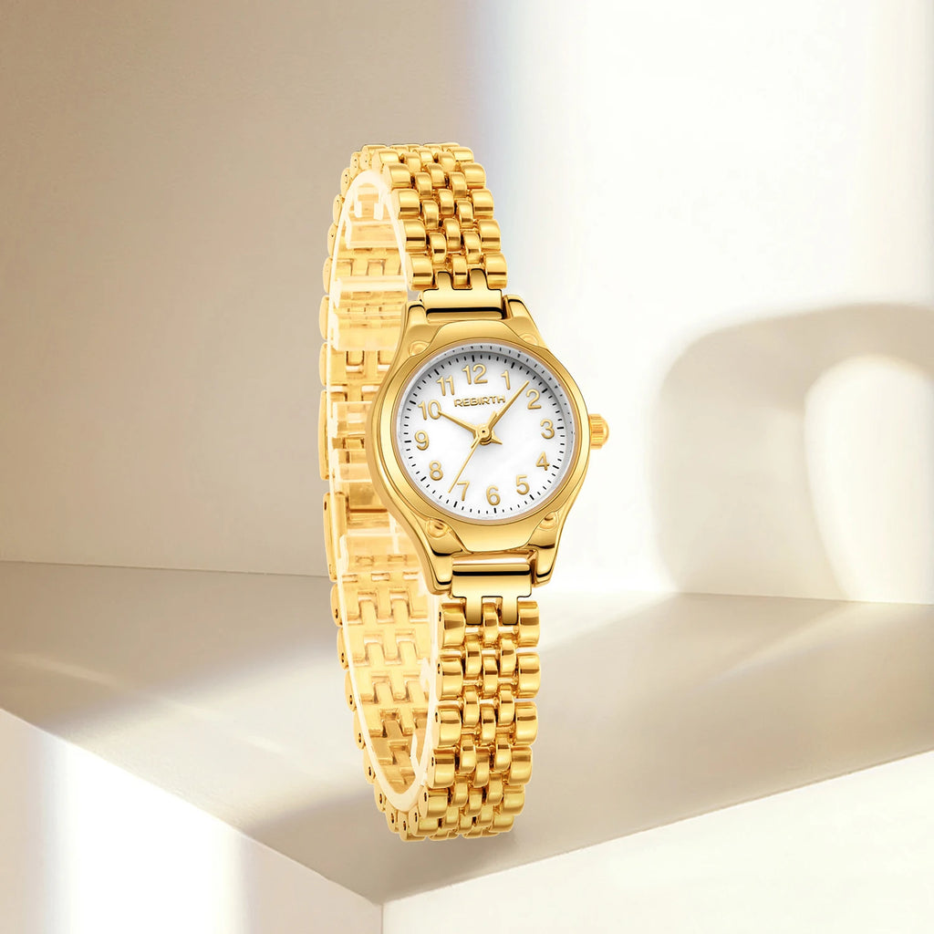 REBIRTH Ladies Elegant Quartz Watch – Stainless Steel Band Ladies Quartz Watch Nixie