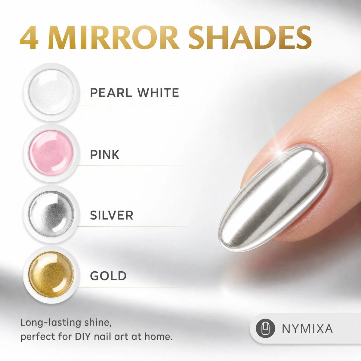 4-Color Mirror Chrome Nail Powder Set with Brushes | DIY Manicure Chrome Nail Powder Set Nixie