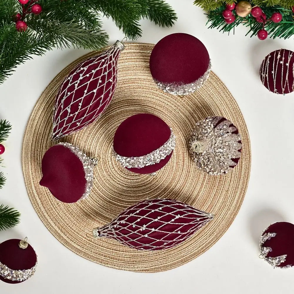Flocking Christmas Ball Ornaments with Diamonds – 10 Pcs Christmas Tree Ornaments Nixie
