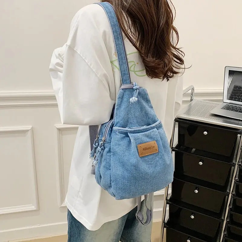 Nixie Denim Mini Backpack – Crossbody Chest Bag for Women