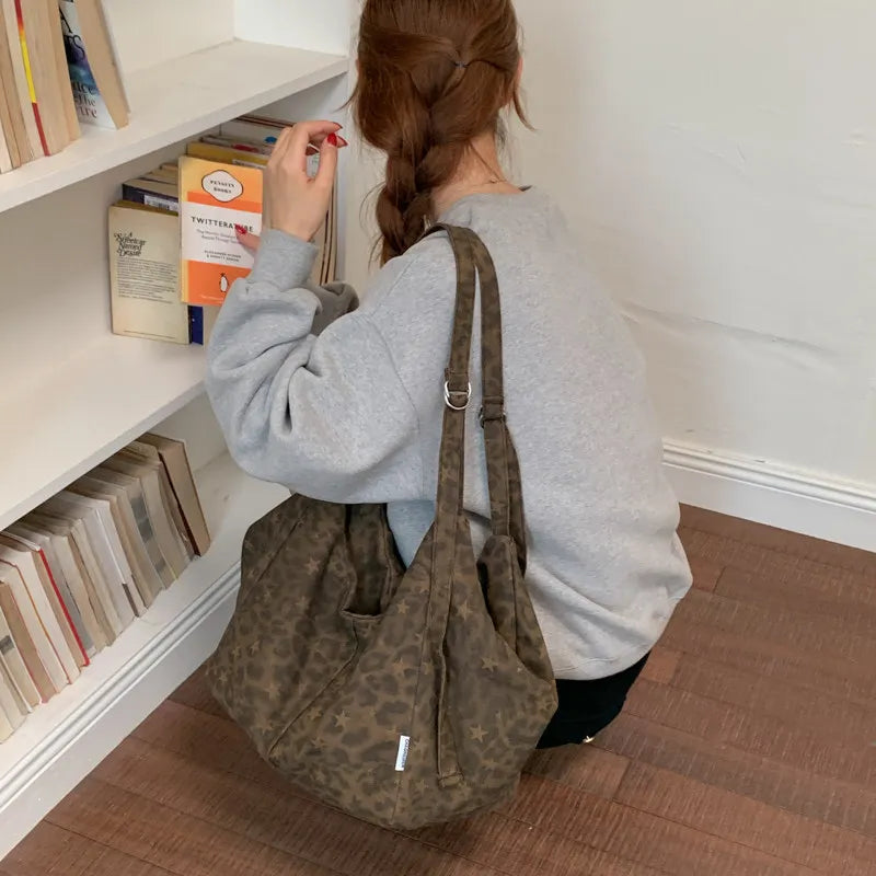 Leopard Print Canvas Tote Bag – Oversized Korean Women's Bag Canvas Tote Bag Nixie