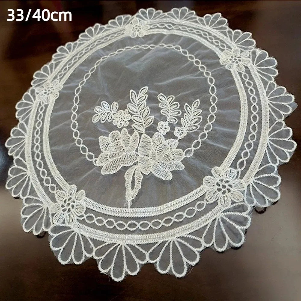 European Lace Embroidery Placemat Round Tray Mat Table Cloth Lace Table Placemat Nixie