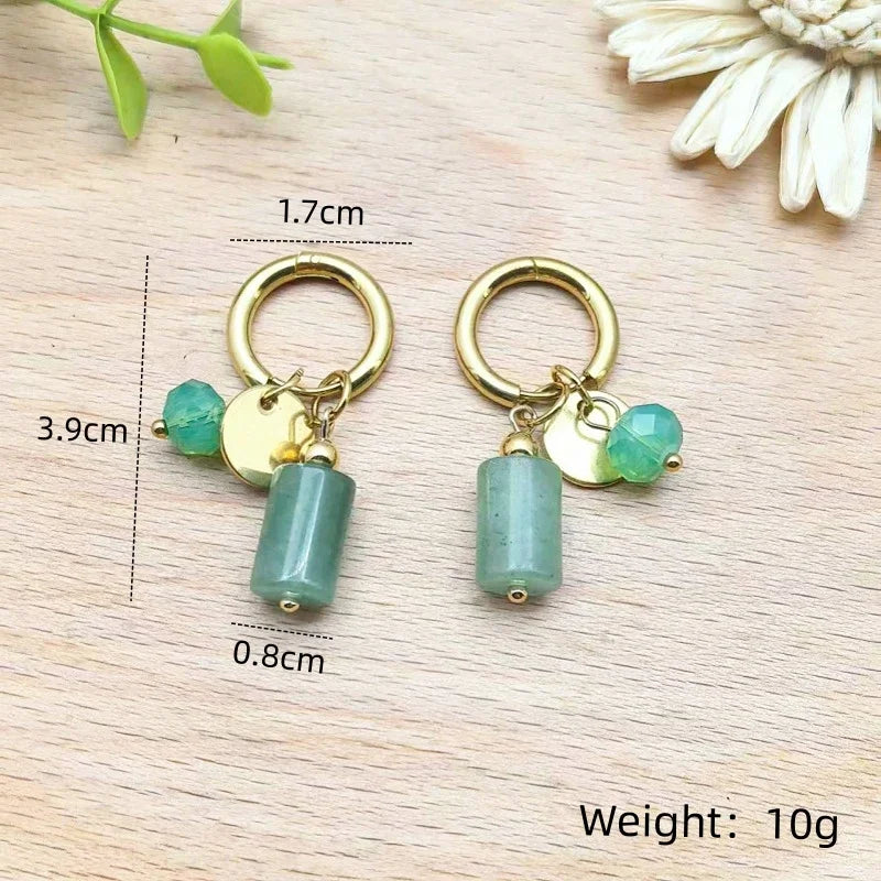Nixie Green Stone Hoop Earrings | Vintage Steel Fashion Jewelry