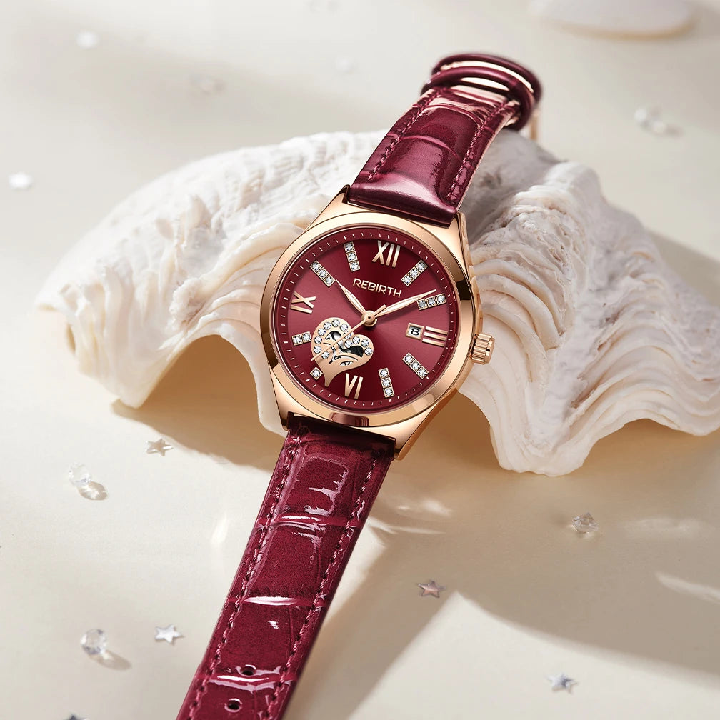 REBIRTH Women's Quartz Watch | Leather Band Roman Numeral