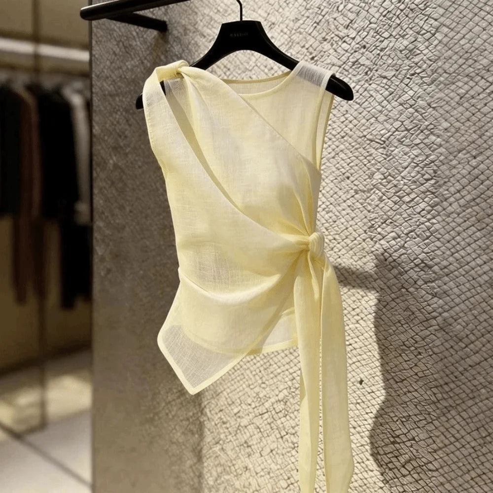 Women's Sleeveless Tulle Tie-Front Top | Elegant Chinese Style Sleeveless Vest Top Nixie