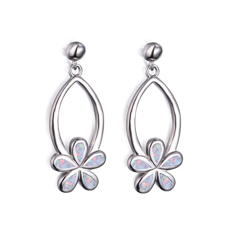 Flower Simulated Opal Stud Earrings – Blue White Floral Women Stud Earrings Nixie
