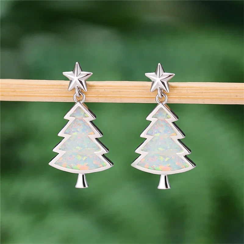 Christmas Tree Opal Stud Earrings – Silver Plated Gift Jewelry Stud Earrings Nixie