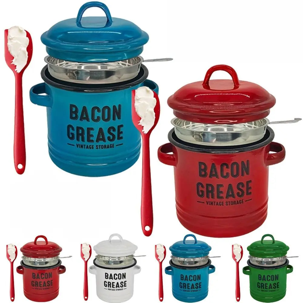46 Oz Enamel Bacon Grease Container with Strainer & Lid