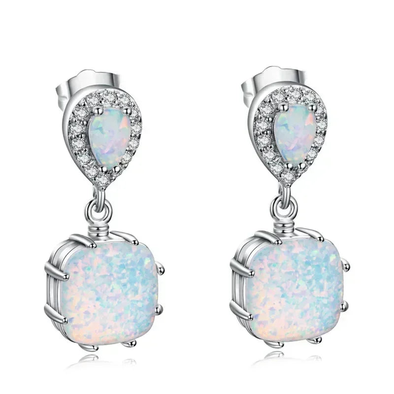 White Simulated Opal Dangle Earrings – Zinc Alloy Hook Drop Dangle Earrings Nixie