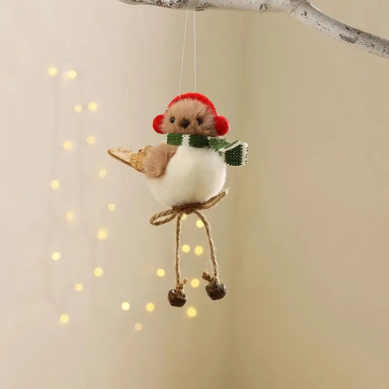 Christmas Plush Bird Ornaments – Santa Outfit & Jingle Bells Christmas Tree Ornament Nixie