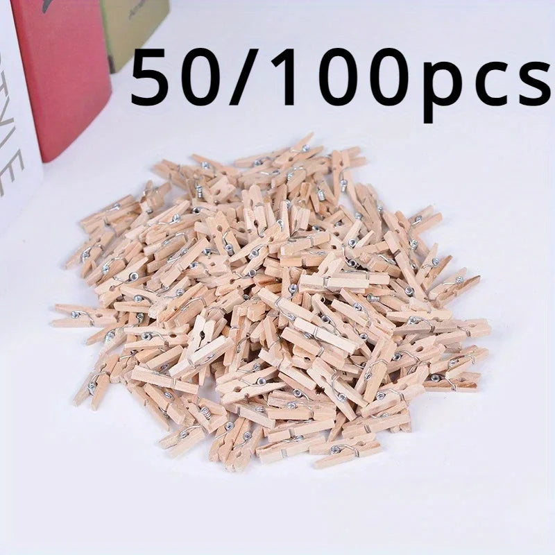 Mini Natural Wood Clips 25mm – 50/100 Pcs Clothespins & Pegs