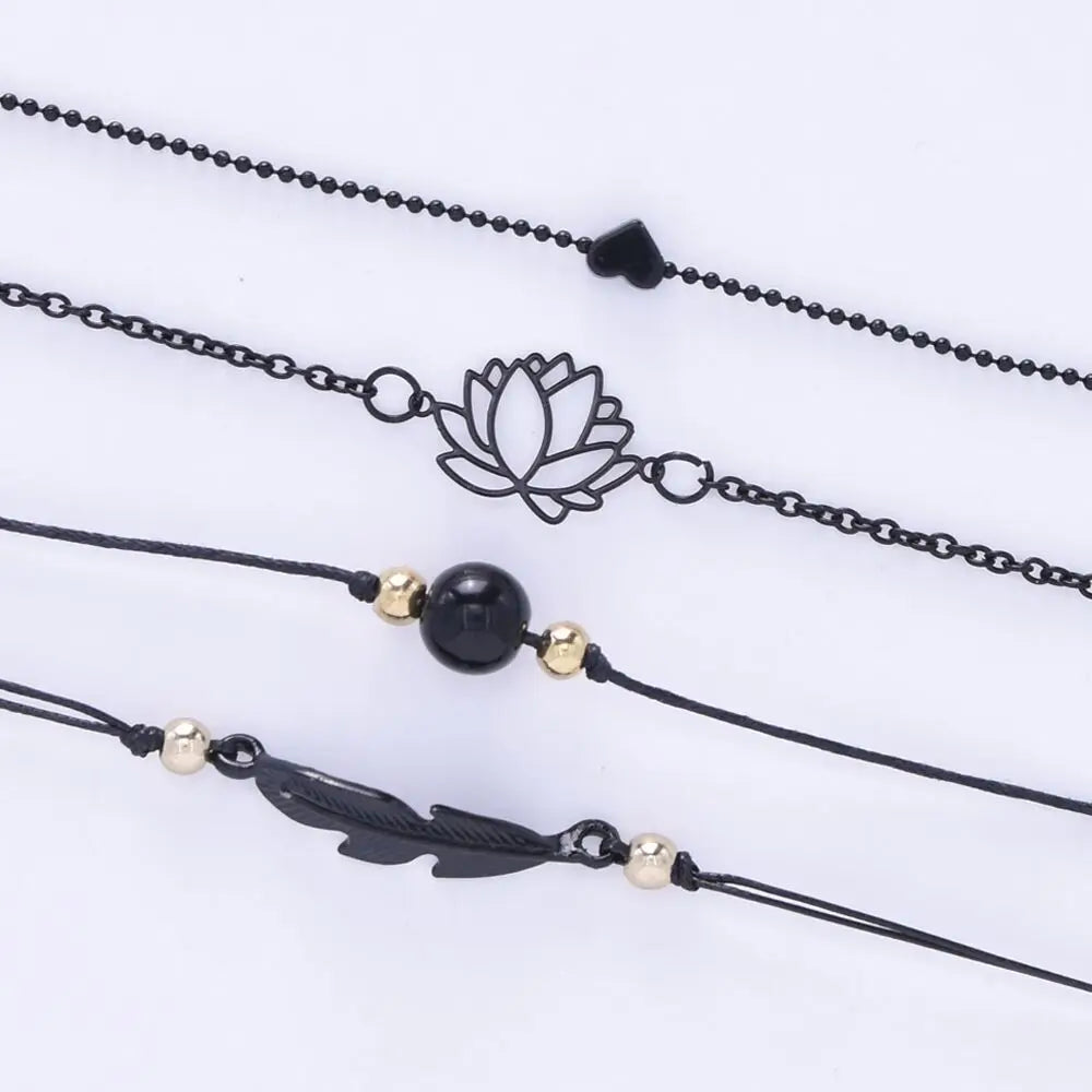 4pcs Women's Gothic Alloy Bracelet Set – Lotus, Leaf & Heart Fashion Bracelet Set Nixie
