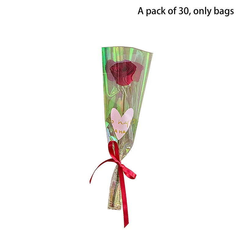 30PCS Iridescent Rose Sleeves Transparent Flower Wrapping Bags Floral Wrapping Bags Nixie S color