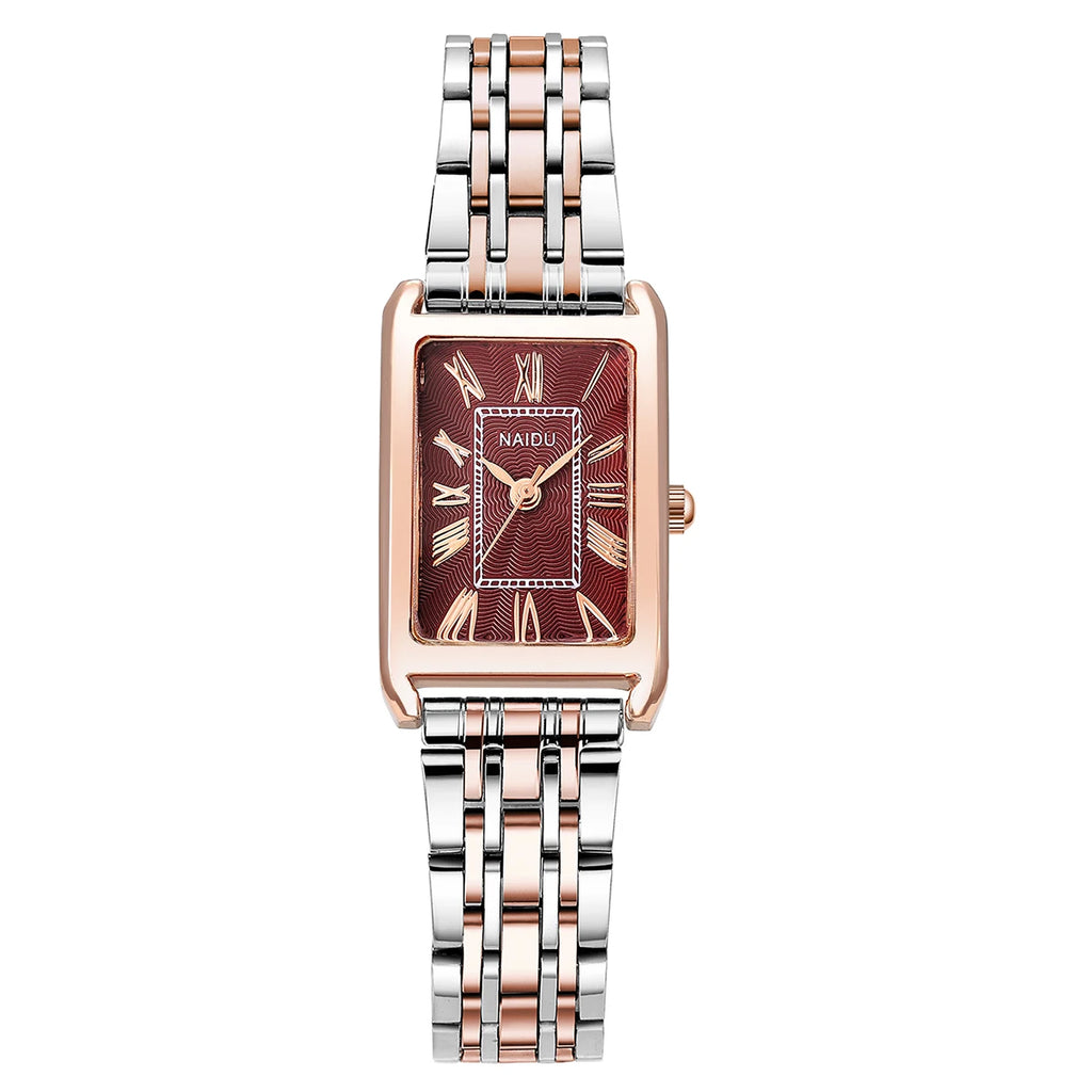 Casual Fashion Quartz Watch – Alloy Strap & Roman Numeral Dial Quartz Wrist Watch Nixie Red