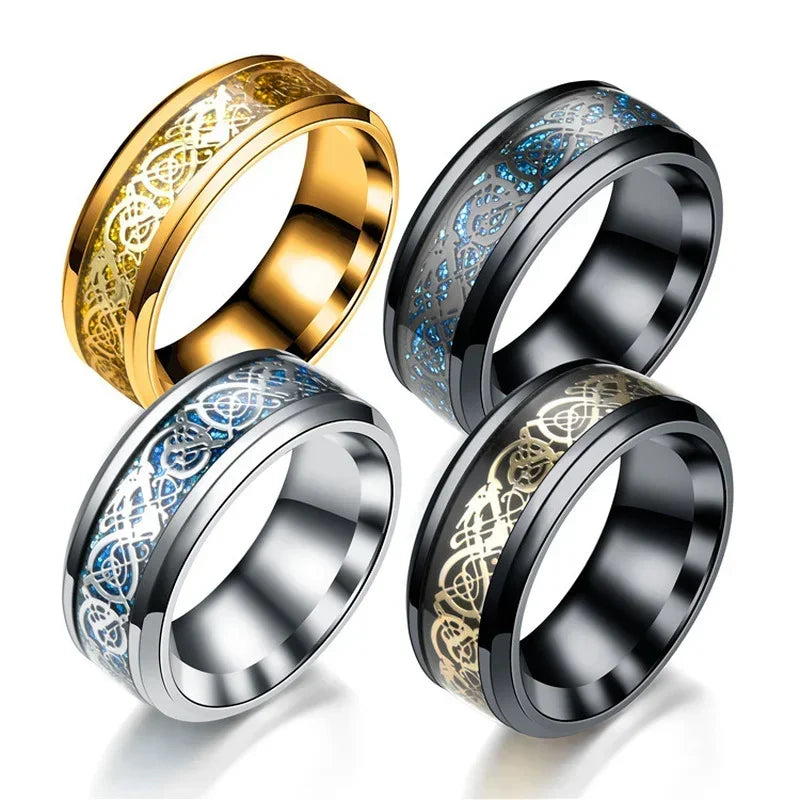 8mm Dragon Ring Stainless Steel – 13 Colors Carbon Fiber Inlay Fashion Ring Nixie