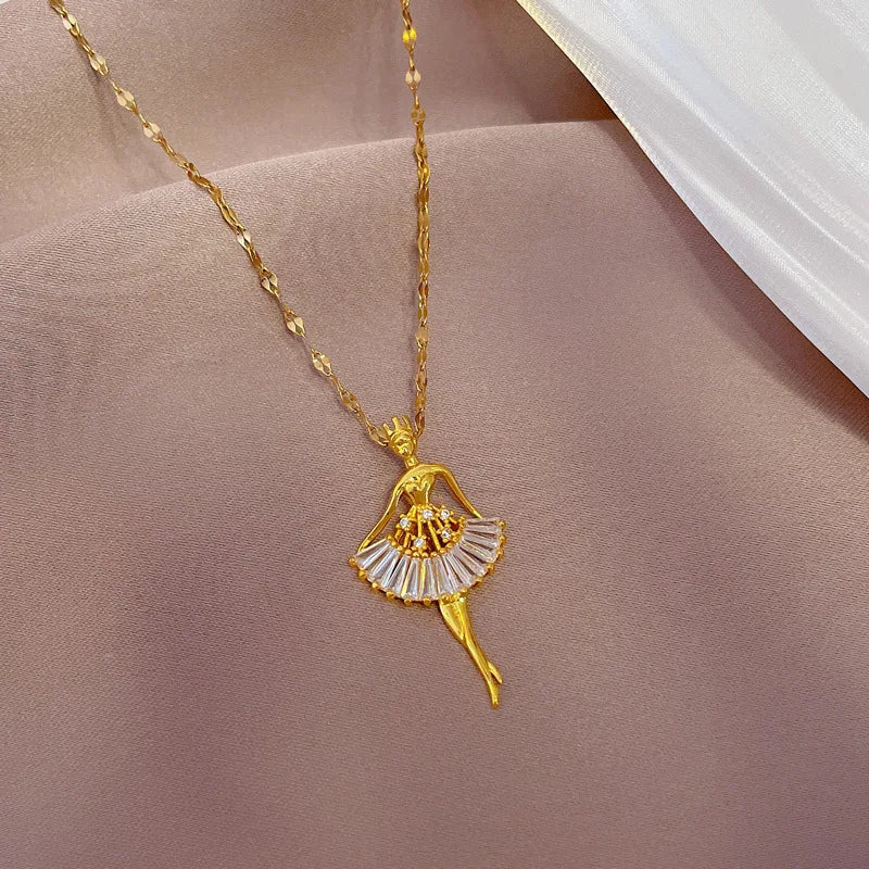 Ballet Dancer Pendant Necklace | Gold Clavicle Chain for Women