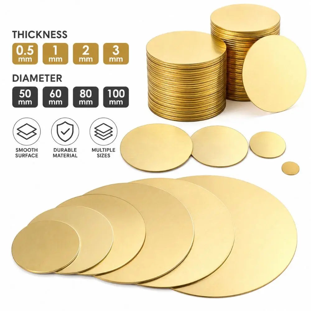 Brass Round Disc Plates 50–100mm | H62 DIY Metal Circles Brass Metal Disc Nixie