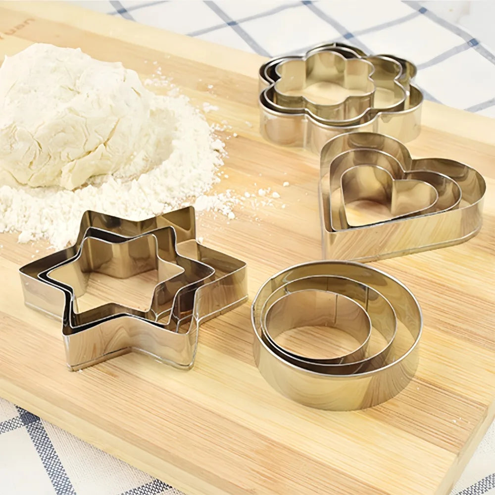 12-Piece Stainless Steel Cookie Cutter Set – Heart, Star, Flower Cookie Cutter Set Nixie